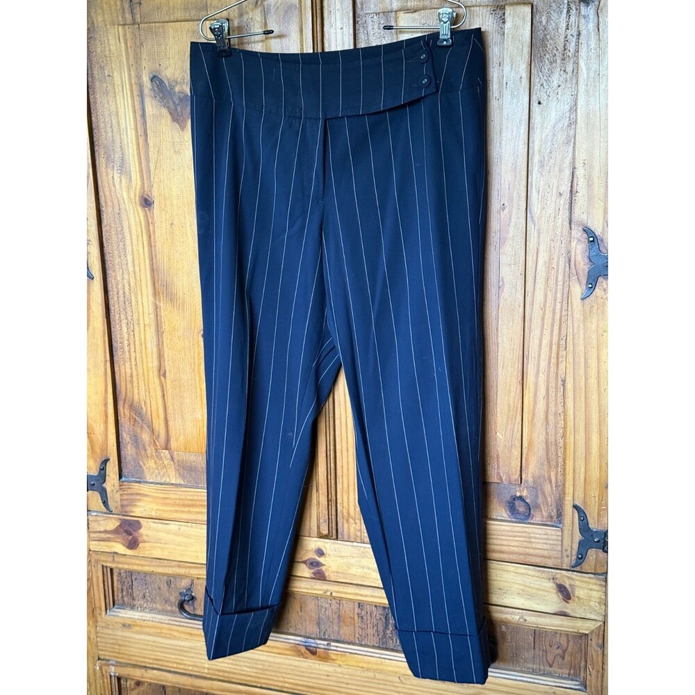 Vtg FACONNABLE Pinstripe Wool Pants Size 12 Cuffed Crop Trousers NWOT France
